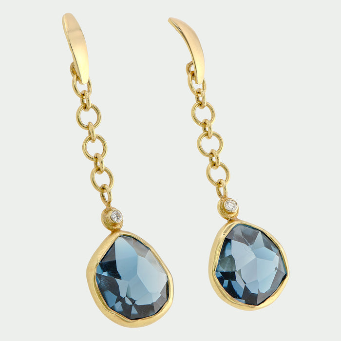 London Blue Topaz & Diamond Gold Earrings