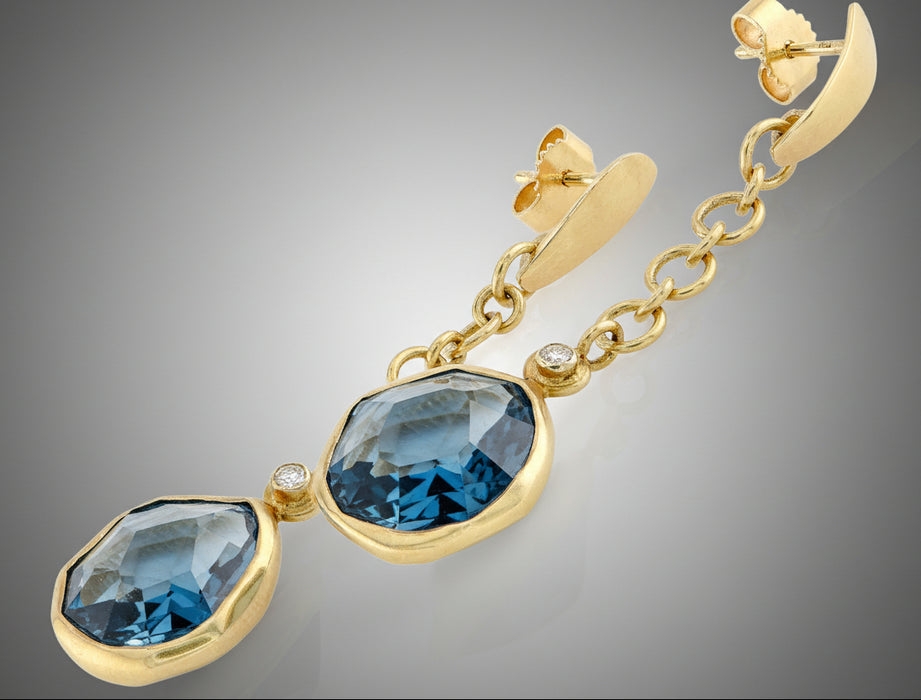 London Blue Topaz & Diamond Gold Earrings
