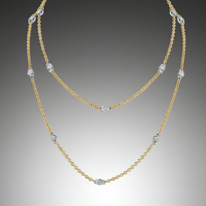 13 Diamond White and Yellow Gold Link Necklace