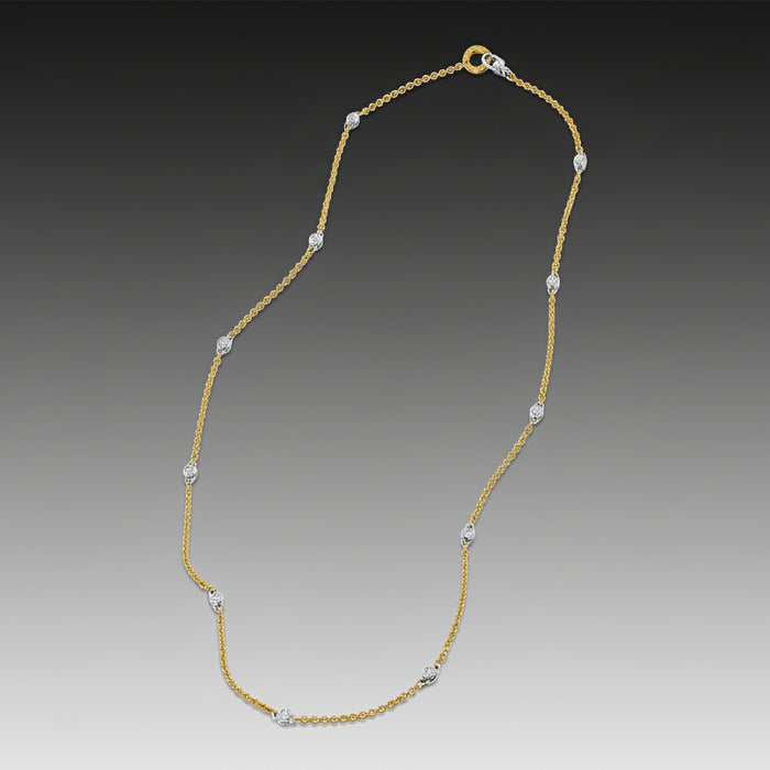 13 Diamond White and Yellow Gold Link Necklace