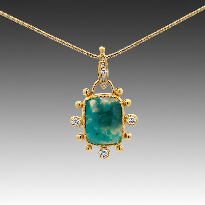 14k Gold Gem Silica and Diamond Pendant Necklace