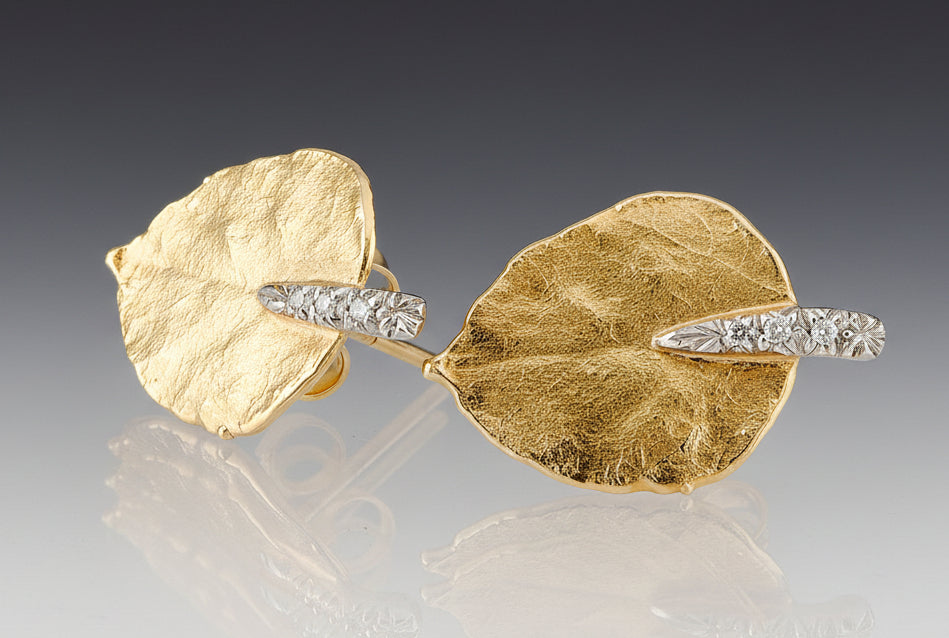 Aspen Leaf Gold and Diamond Earrings