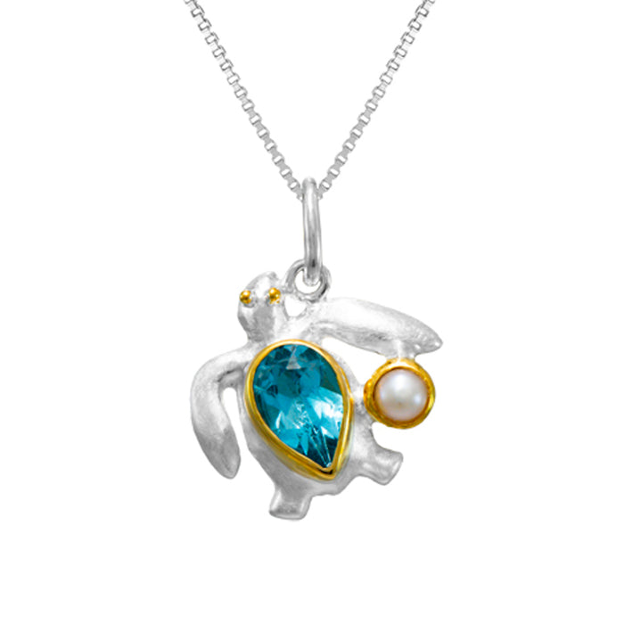 Baby Blue Topaz Turtle Pendant