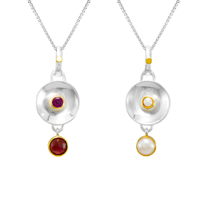 Garnet & Pearl Reversible Pendant Necklace