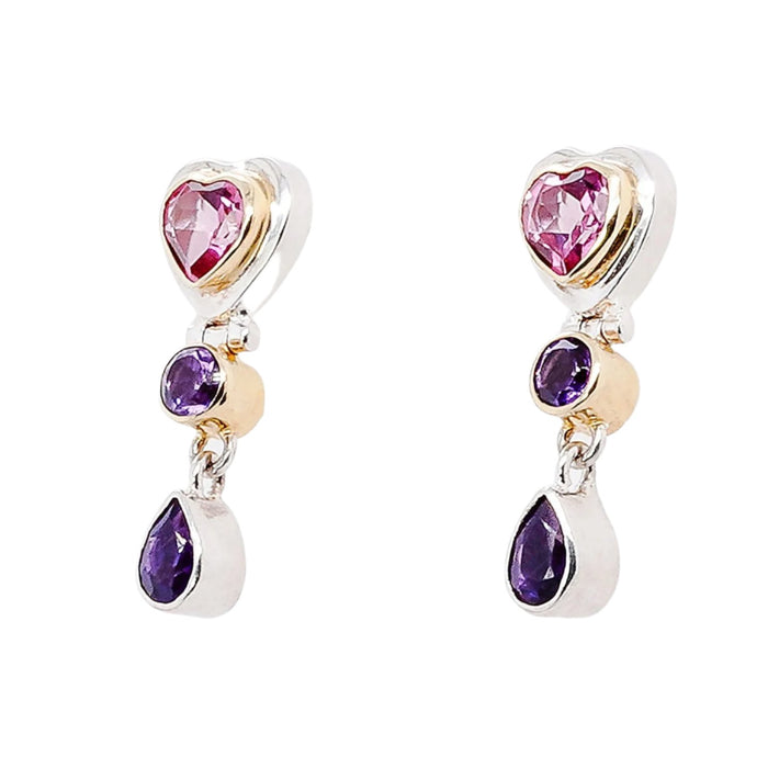 African Amethyst & Scapolite Heart Earrings
