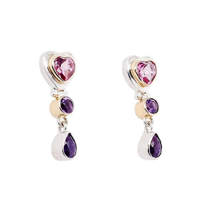 African Amethyst & Scapolite Heart Earrings