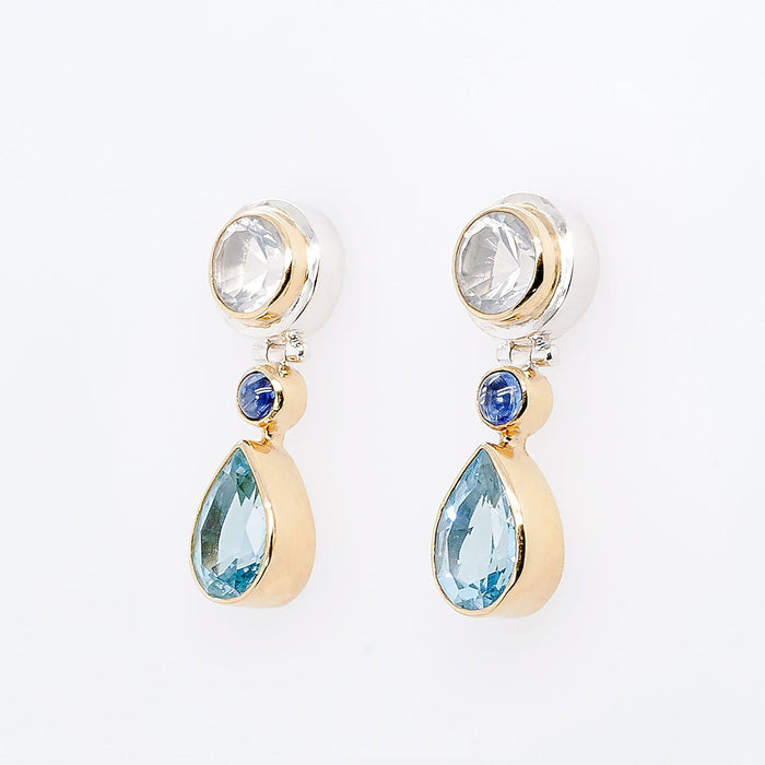 Ice Quartz, Kyanite, & Sky Blue Topaz Post Earrings