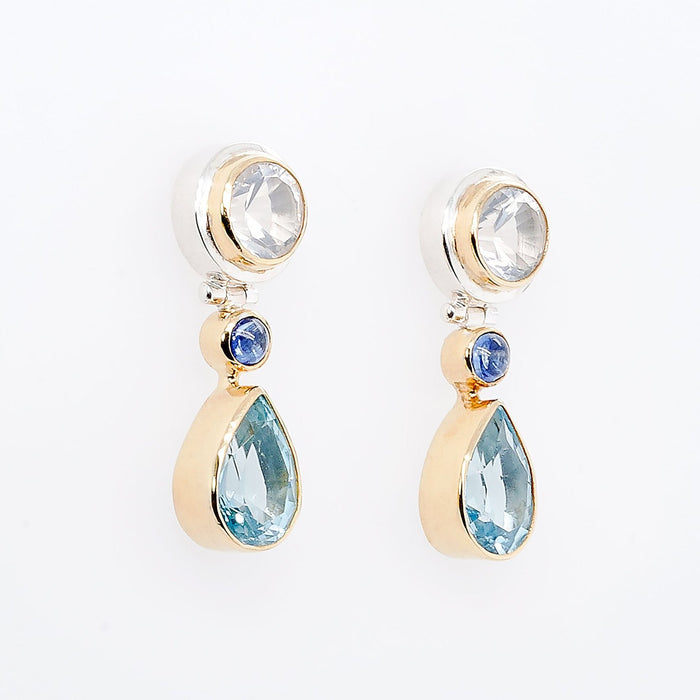 Ice Quartz, Kyanite, & Sky Blue Topaz Post Earrings