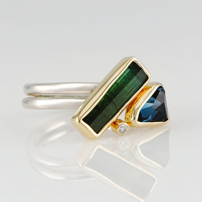 Green Tourmaline, London Blue Topaz & Diamond Ring