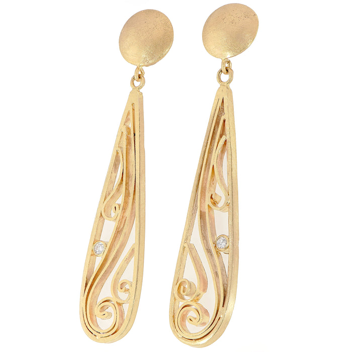 Gold & Diamond Filigree Teardrop Earrings