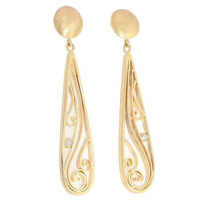 Gold & Diamond Filigree Teardrop Earrings