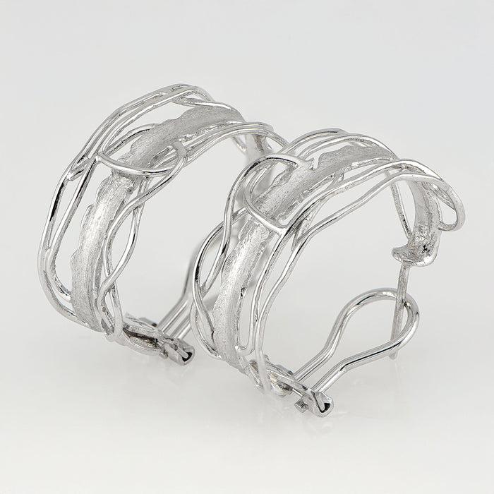 White Rhodium Edge Hoop Earrings