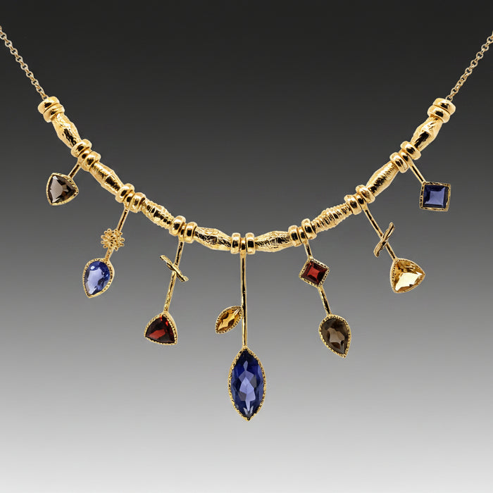 7 Stick Edge Iolite Gold Necklace