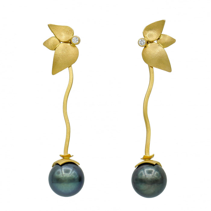 Tahitian Pearl & Diamond Earrings