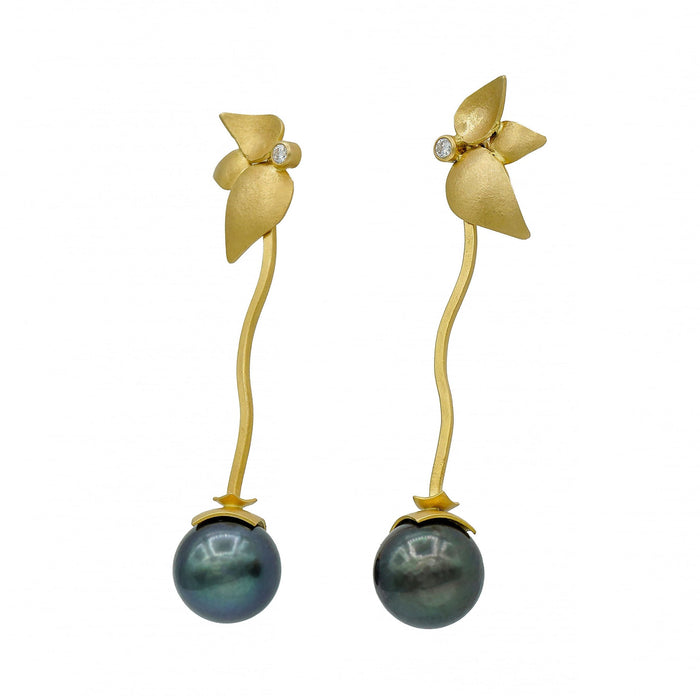 Tahitian Pearl & Diamond Earrings