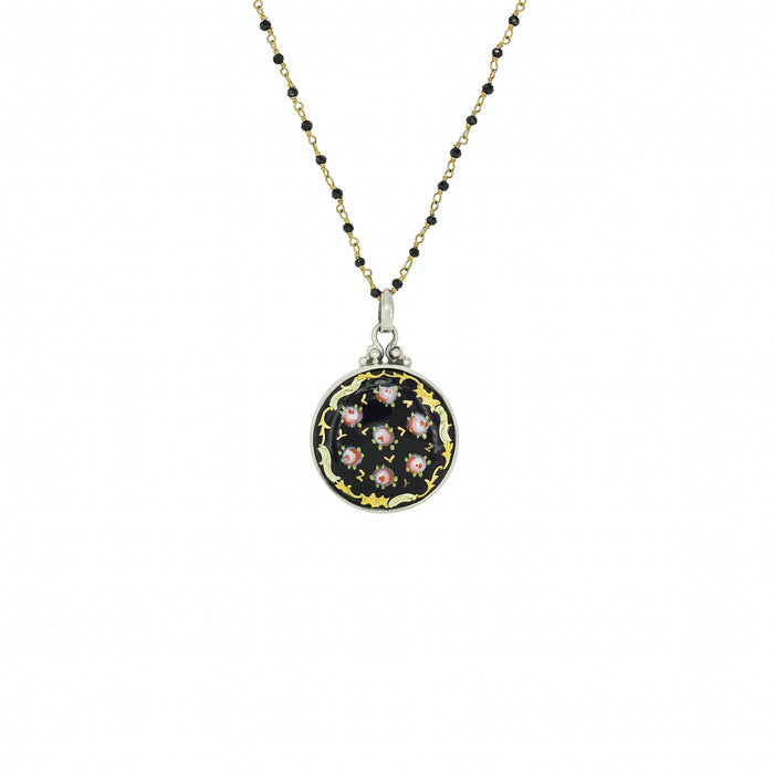 Multi Rose Enamel Button Necklace