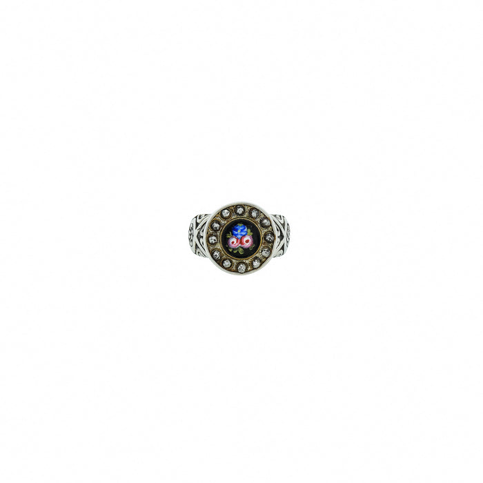 Floral Enamel Button Ring