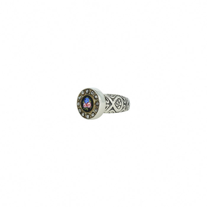 Floral Enamel Button Ring