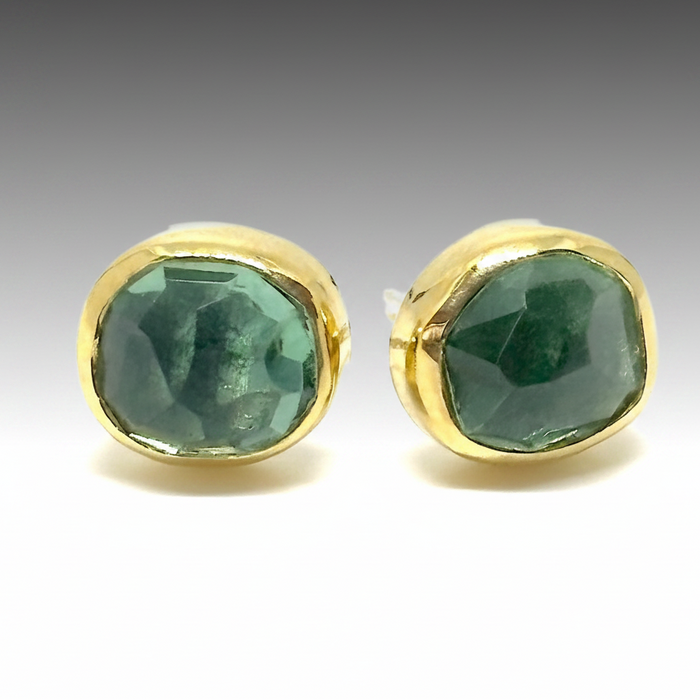 Green Amethyst Gold & Silver Stud Earrings