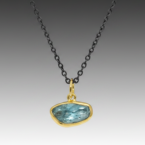 Aquamarine  Gold & Oxidized Silver Necklace