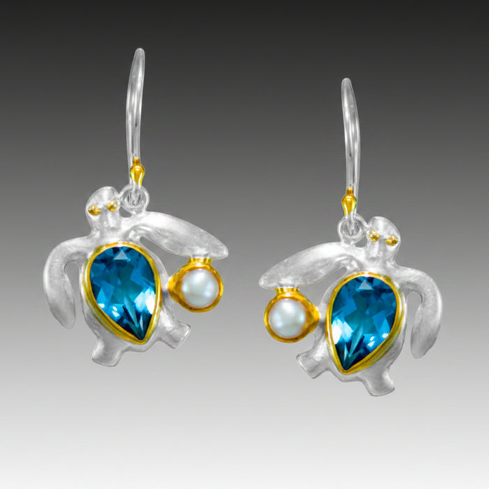 Baby Blue Topaz Turtle Earrings