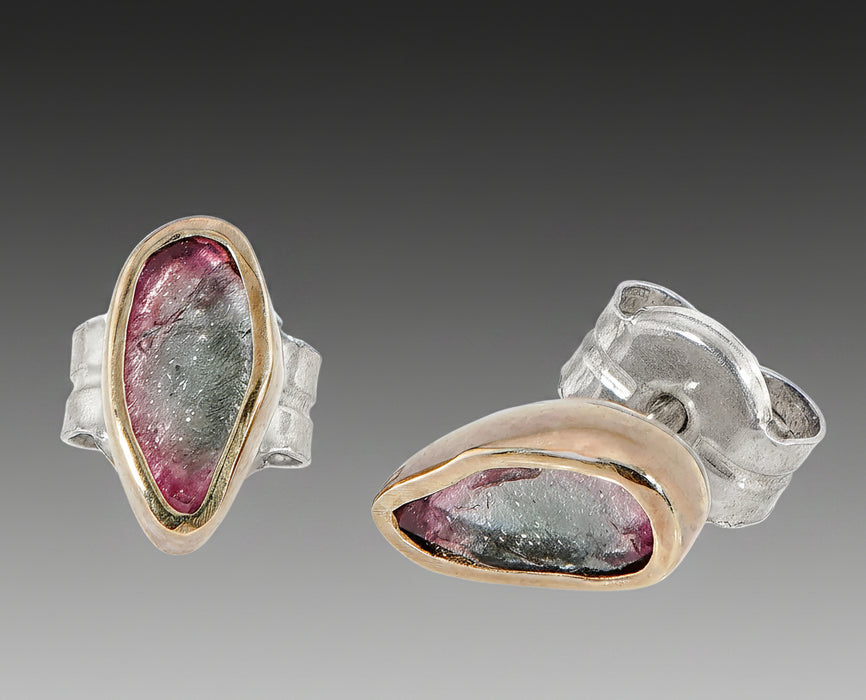 Bi-Color Tourmaline Stud Earrings