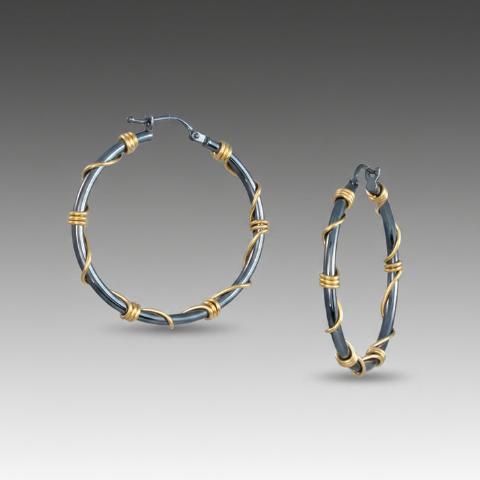 Black and Gold Wrapped Hoop Earrings