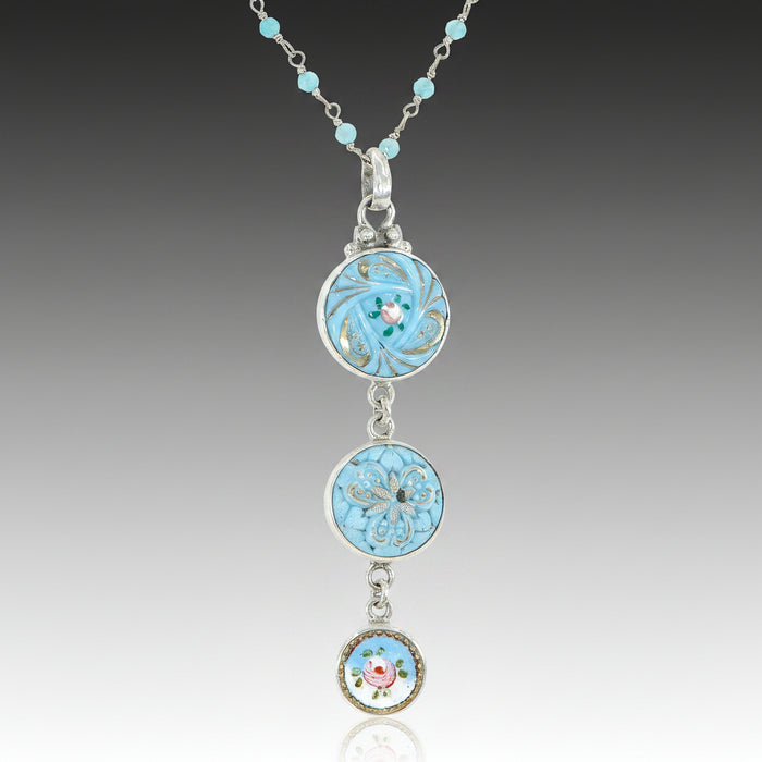 Blue Flower Button Drop Necklace