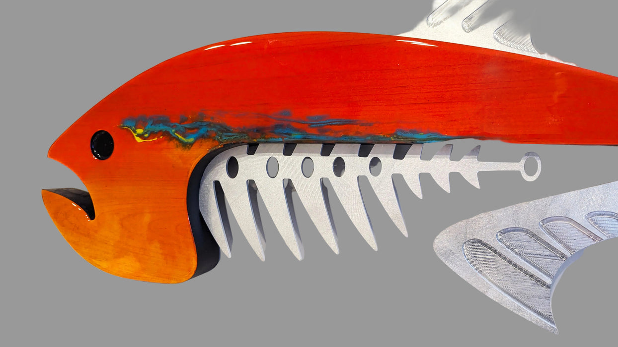 Big Fin Fire Metal and Wood Wall Sculpture