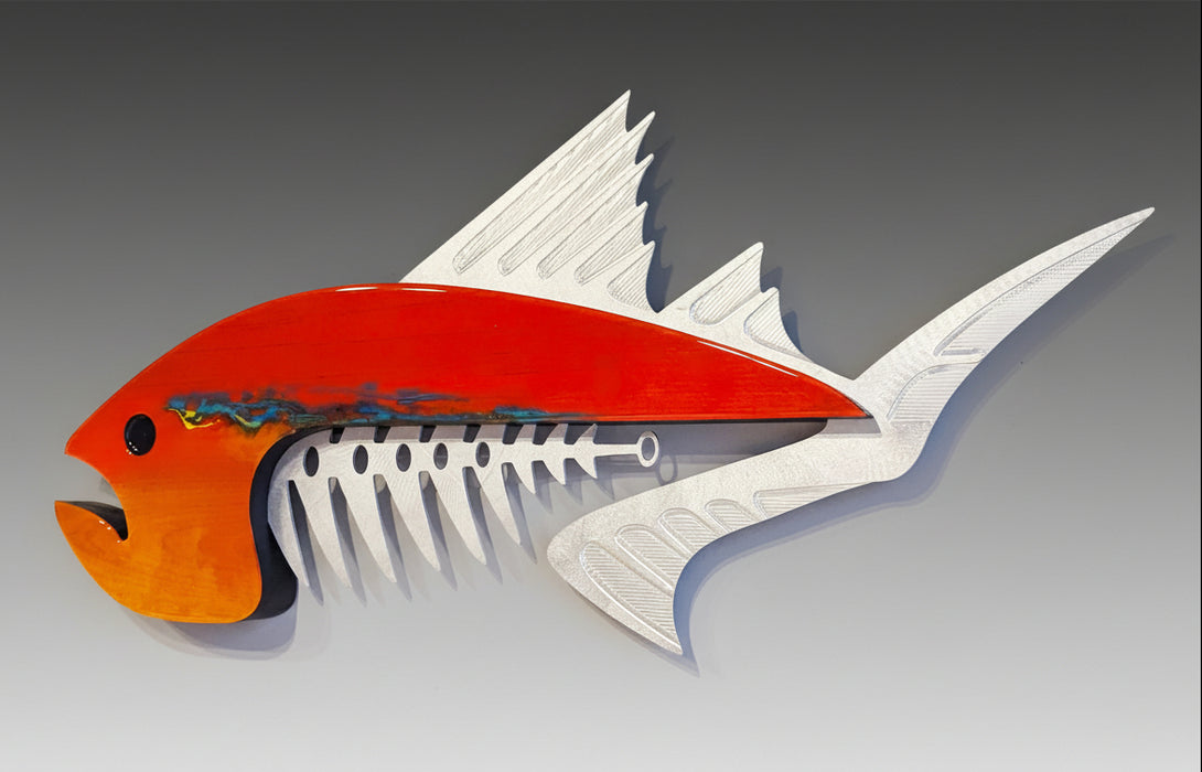 Big Fin Fire Metal and Wood Wall Sculpture