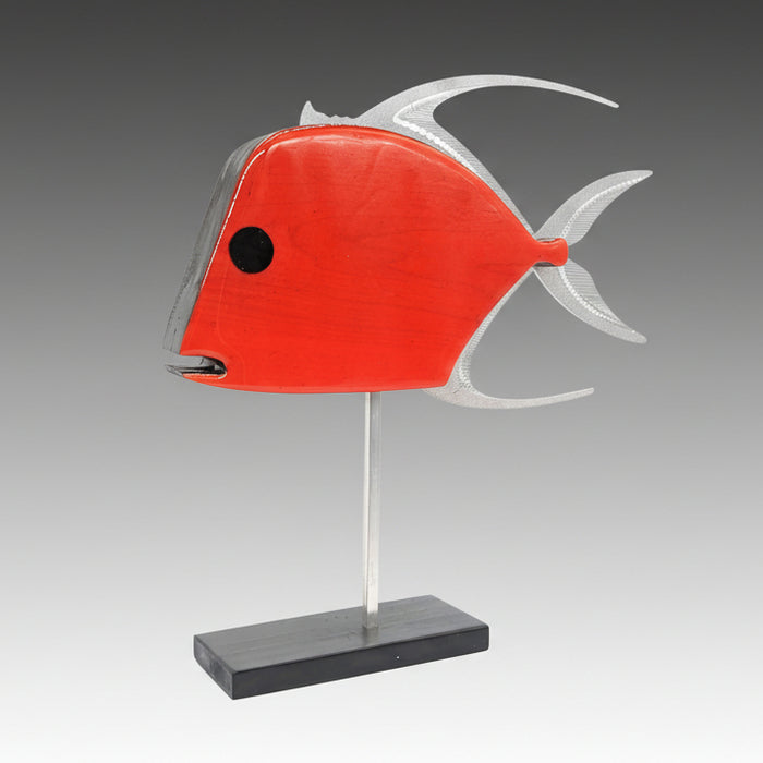 Cherry Red Lookdown Fish Metal and Wood Sculpture