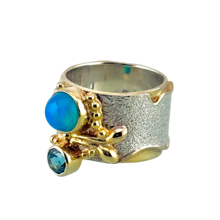Baby Blue Topaz & Opal Ring