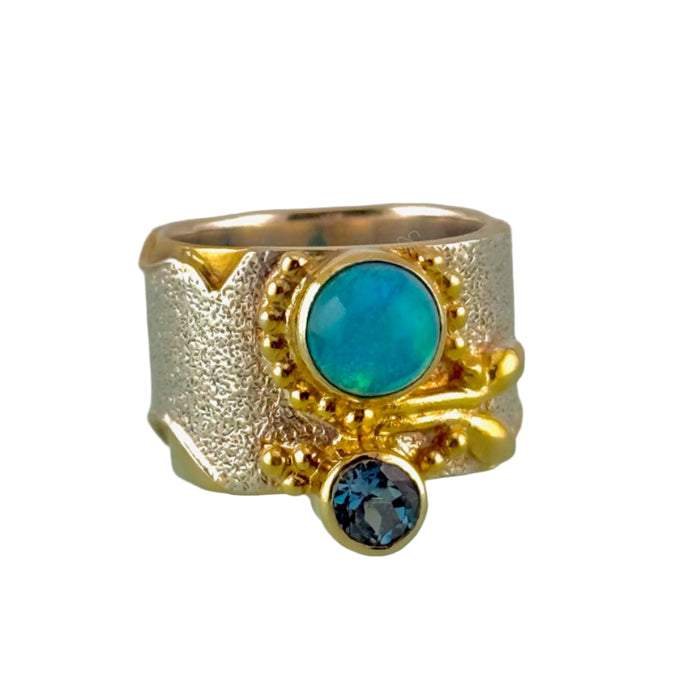 Baby Blue Topaz & Opal Ring