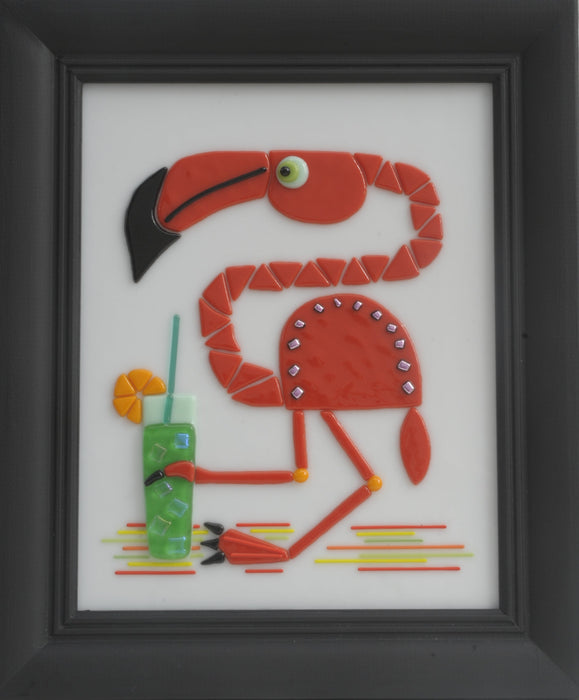 Framed Flamingo Fused Glass Wall Art