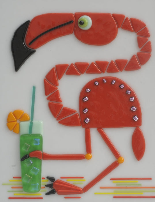 Framed Flamingo Fused Glass Wall Art