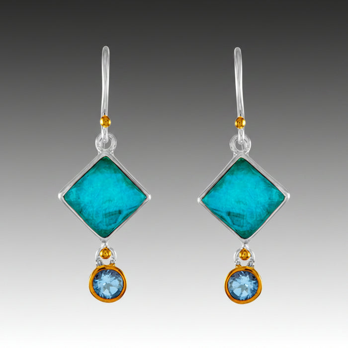 Diamond Amazonite & Checkerboard Quartz Earrings