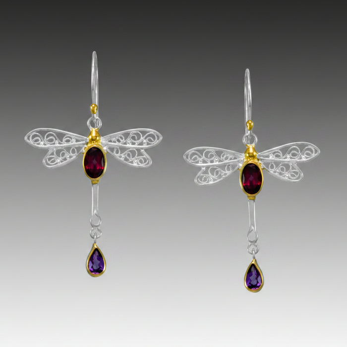 Dragonfly Dance Amethyst Earrings