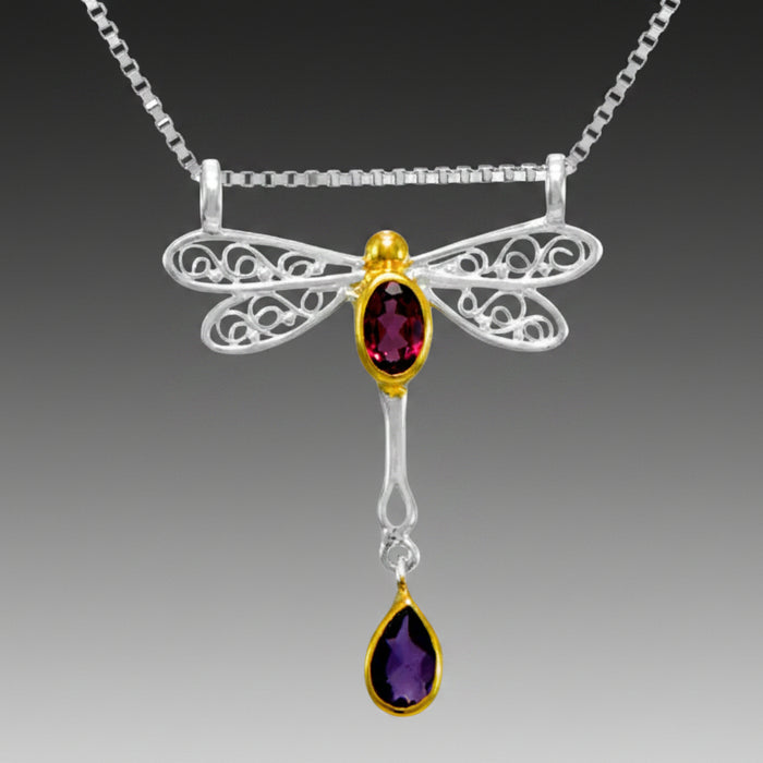 Dragon Fly Gemstone Pendant Necklace
