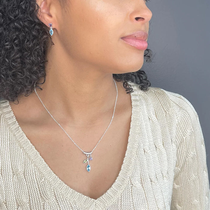 Small Three Stone Petal Pendant Necklace