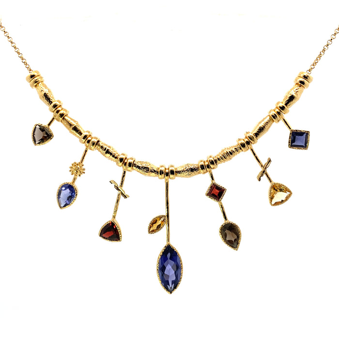 7 Stick Edge Iolite Gold Necklace