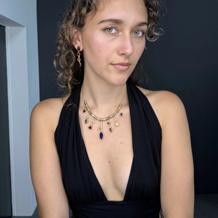 7 Stick Edge Iolite Gold Necklace
