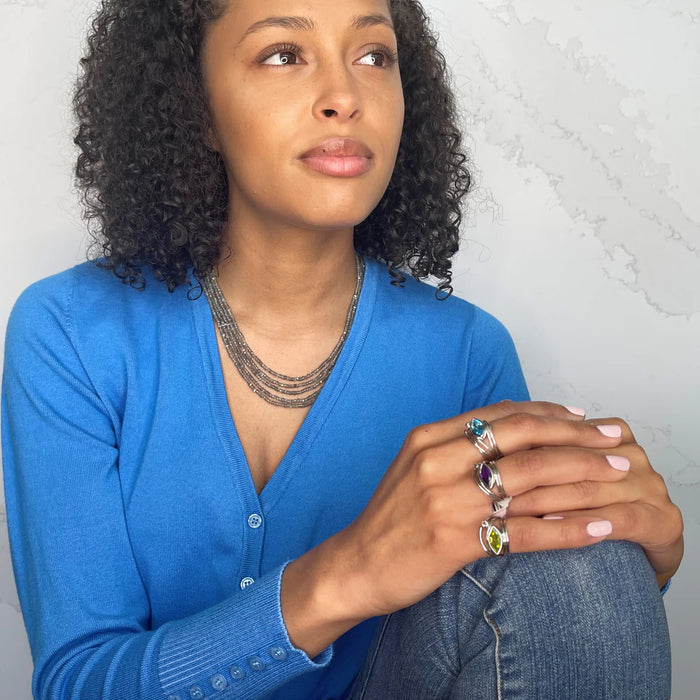 East West Silver Marquise Ring – Blue Topaz