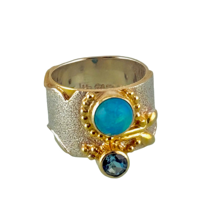 Baby Blue Topaz & Opal Ring