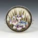 Antique Satsuma Floral Button Ring with a sterling silver band and a porcelain floral design