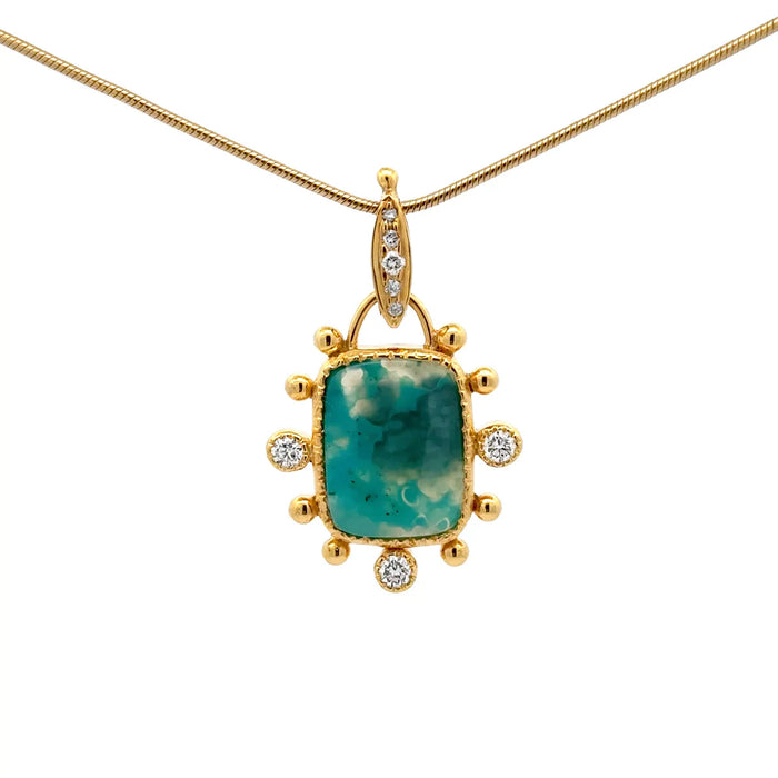 14k Gold Gem Silica and Diamond Pendant Necklace