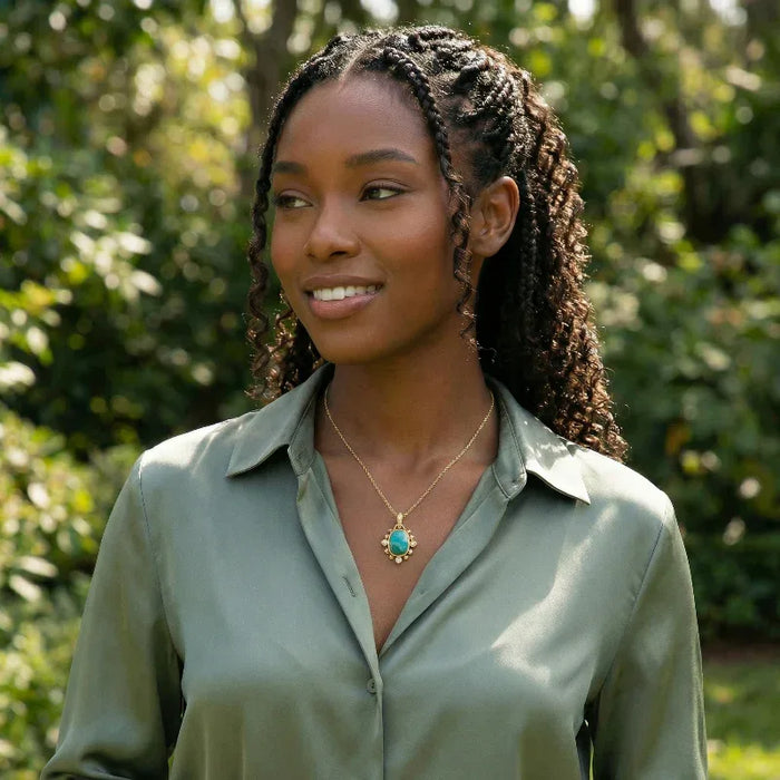 14k Gold Gem Silica and Diamond Pendant Necklace