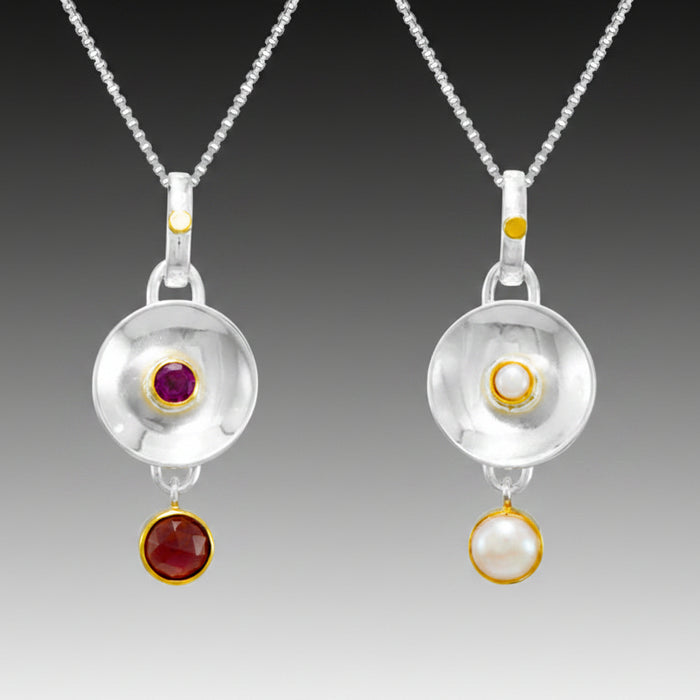 Garnet & Pearl Reversible Pendant Necklace