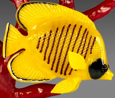 Gold Butterfly Fish on Red Coral Branch