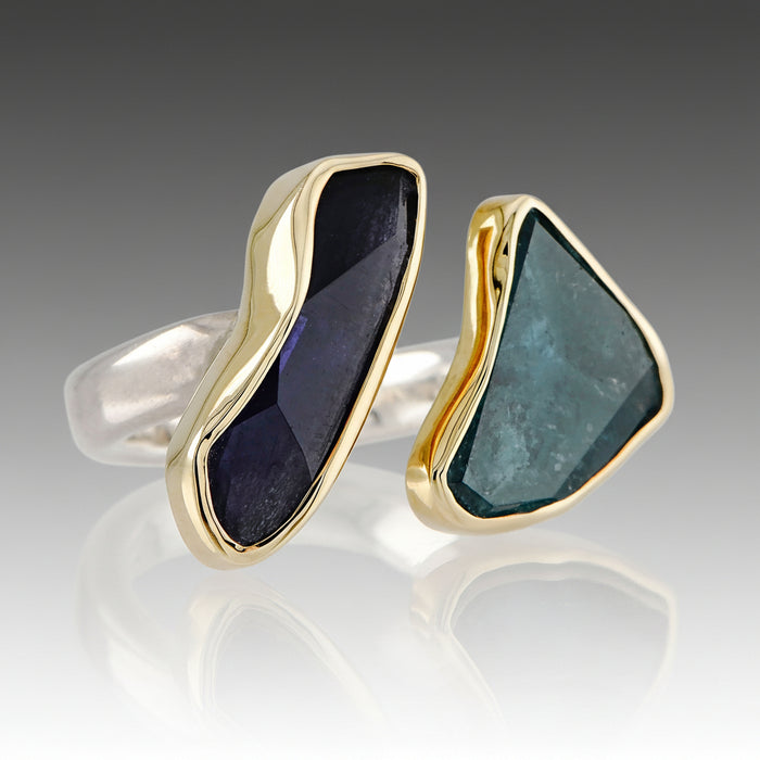 Green Tourmaline & Iolite Ring