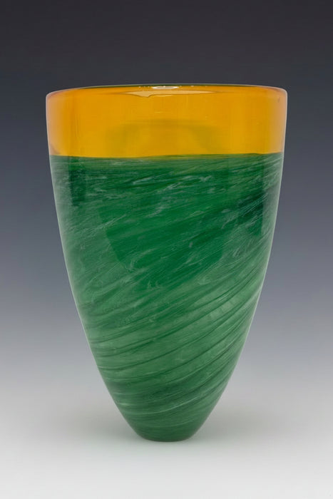 Green & Yellow Vortex Art Glass Vase